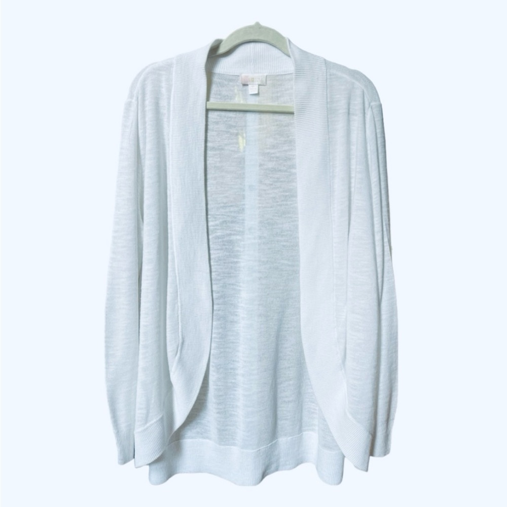 Kim Gravel Slub Knit Cocoon Cardigan In White. Size 2X.